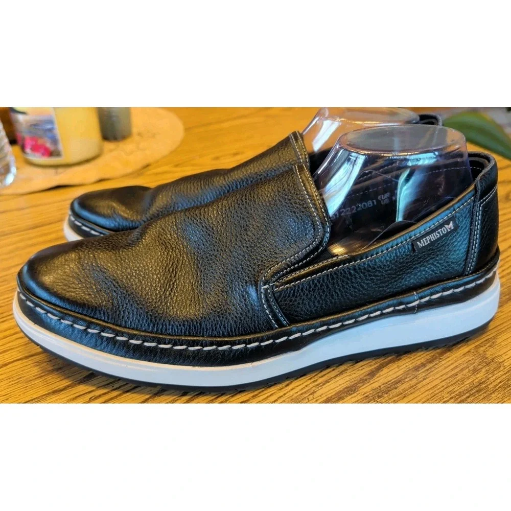 Mephisto Mens 10.5 Black Pebbled Leather Air-Relax Comfort Shoes Sneaker Slip On